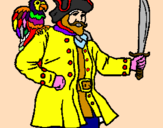 Disegno Pirata con il pappagallo  pitturato su Cane Nero