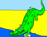 Disegno Alligatore che entra nell'acqua  pitturato su tommaso