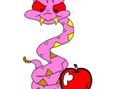 Disegno Serpente con la mela  pitturato su alessandro
