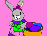 Disegno Coniglietta di Pasqua con l'annaffiatoio  pitturato su valentina