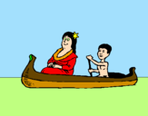 Disegno Madre e figlio in canoa  pitturato su DALILA   PARDINI