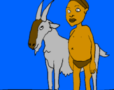 Disegno Bambino africano con una capra pitturato su tommaso