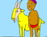 Disegno Bambino africano con una capra pitturato su paola