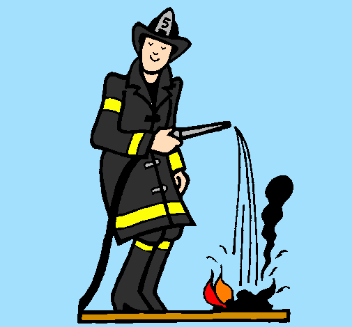 Pompiere che spegne il fuoco