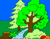 Disegno Bosco  pitturato su alberi