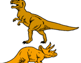 Disegno Triceratops e Tyrannosaurus Rex pitturato su Ceci