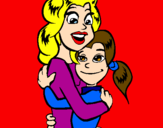 Disegno Madre e figlia abbracciate pitturato su hall