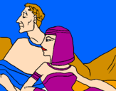 Disegno Cesare e Cleopatra  pitturato su Luna Rossana