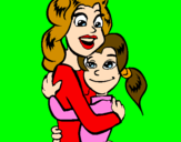 Disegno Madre e figlia abbracciate pitturato su meca