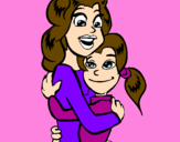Disegno Madre e figlia abbracciate pitturato su Sara