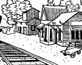Disegno Stazione ferroviaria  pitturato su treno in stazione