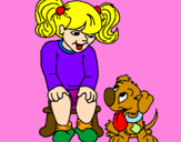 Disegno Bambina con il suo cagnolino  pitturato su gei maricia