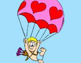 Disegno Cupido in paracadute  pitturato su giada angelo...