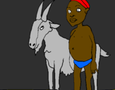 Disegno Bambino africano con una capra pitturato su T-Rex