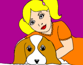 Disegno Bambina che abbraccia il suo cagnolino  pitturato su viola   m
