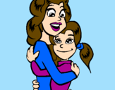 Disegno Madre e figlia abbracciate pitturato su giuditta