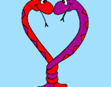Disegno Serpenti innamorati  pitturato su sasha