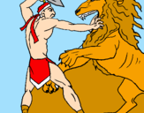 Disegno Gladiatore contro un leone pitturato su lucio 96