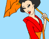 Disegno Geisha con parasole pitturato su CHIARA