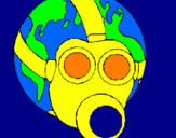Disegno Terra con maschera anti-gas  pitturato su margherita