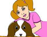 Disegno Bambina che abbraccia il suo cagnolino  pitturato su irene