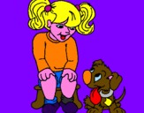 Disegno Bambina con il suo cagnolino  pitturato su ELISA