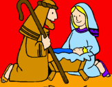 Disegno Adorano Gesù Bambino  pitturato su Camilla