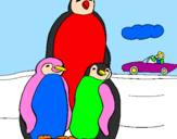 Disegno Famiglia pinguino  pitturato su arianna