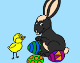 Disegno Pulcino, coniglietto e uova  pitturato su REBECCA