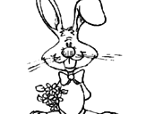 Disegno Coniglio con un mazzo di fiori  pitturato su sara