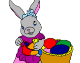 Disegno Coniglietta di Pasqua con l'annaffiatoio  pitturato su emanuela