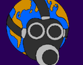 Disegno Terra con maschera anti-gas  pitturato su etnys