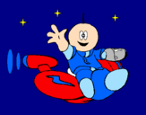 Disegno Marziano sulla moto spaziale  pitturato su  alessia