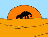 Disegno Elefante all'alba  pitturato su lucas
