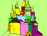 Disegno Castello medievale  pitturato su lele