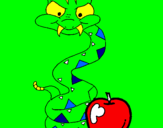 Disegno Serpente con la mela  pitturato su michelangelo