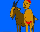 Disegno Bambino africano con una capra pitturato su martina