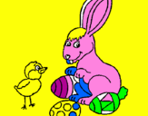 Disegno Pulcino, coniglietto e uova  pitturato su Simone 2006