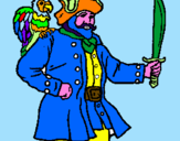 Disegno Pirata con il pappagallo  pitturato su silvana