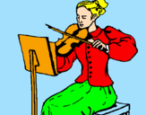 Disegno Dama violinista  pitturato su giulia