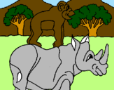 Disegno Rinoceronte e scimmietta  pitturato su michele