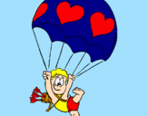 Disegno Cupido in paracadute  pitturato su MARY PER MASSY