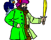 Disegno Pirata con il pappagallo  pitturato su Forziere del Tesoro