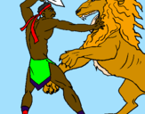 Disegno Gladiatore contro un leone pitturato su nerone