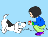 Disegno Bambina che gioca con il cagnolino  pitturato su samuel ruso loris