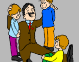 Disegno Papà con i suoi 3 figli  pitturato su ENZA 9 ANNI  