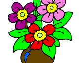 Disegno Vaso di fiori  pitturato su guinipu