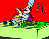 Disegno Cuoco in cucina  pitturato su LUCIA ASTARITA 1 MEDIA 