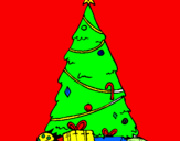 Disegno Abete con decorazioni natalizie  pitturato su giovanni