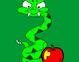 Disegno Serpente con la mela  pitturato su Antonio